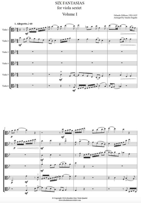 Gibbons - Six Fantasias for viola sextet. Volume 1