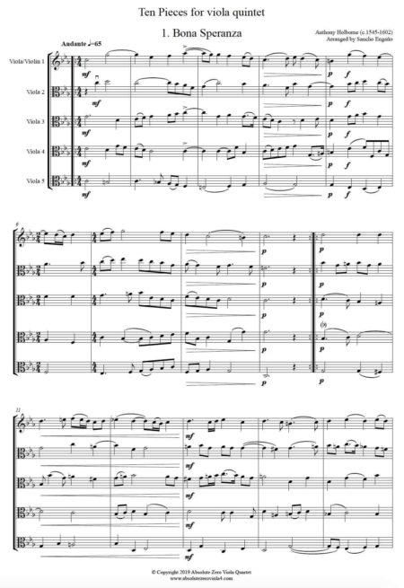 Holborne - Ten Pieces for viola quintet