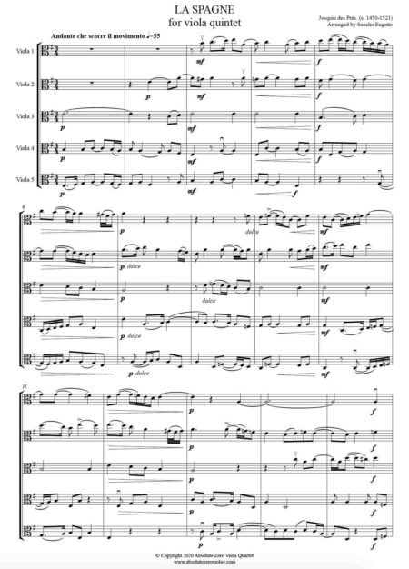 des Pres, Josquin - La Spagna for five violas