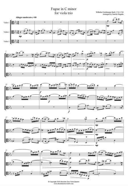 Bach, W F - Fugue in C minor for viola trio
