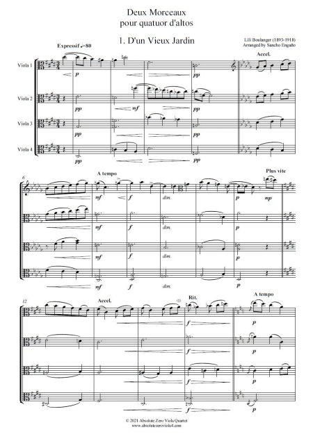 Boulanger - Deux Morceaux pour quatuor d'altos
