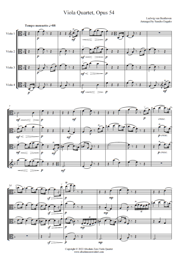 Viola Rutar Beethoven – Viola Quartet Opus 54 – Absolute Zero Viola Quartet