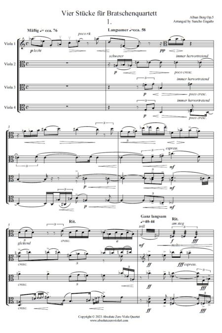 Berg - Vier Stücke für Bratschenquartett