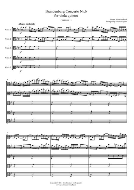 Bach, J S - Brandenburg Concerto No.6 for viola quintet