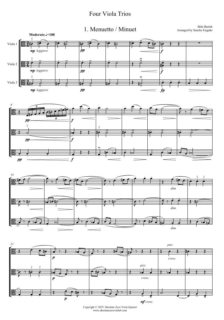 Bartók - Four Viola Trios