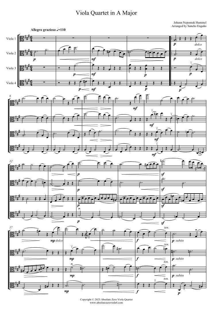 Hummel - Viola Quartet in A Major